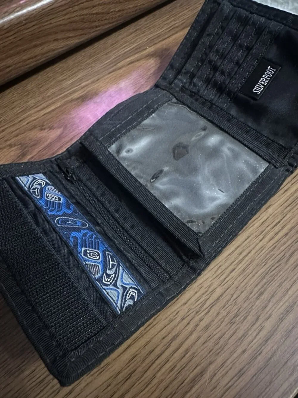 Silverfoot Black & Blue Scroll Folding Trifold VLCRO Wallet Vintage